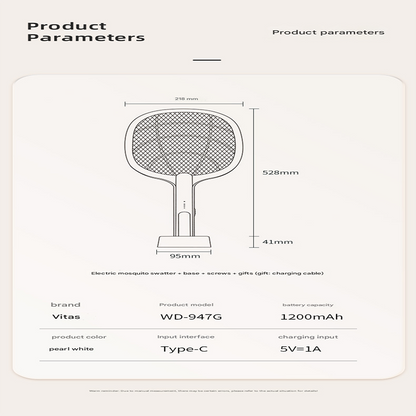 White Rechargeable 2-in-1 Bug Zapper Racket - Electric Fly Swatter & UV Mosquito Lamp with Charging Base