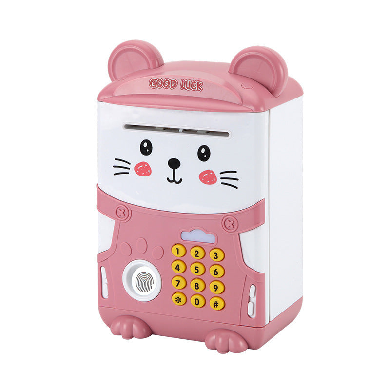 Pink Mouse baby Kids Smart ATM Piggy Bank - Automatic Bill Scroll, Password & Fingerprint Unlock with Fun Features