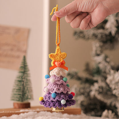 2 Pcs Handmade Crochet Christmas Tree Ornament - Plush Knitted Decoration with Bell - Ideal for Home, Car & Holiday Decor(Style B)