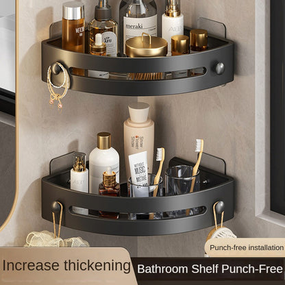 Two layers of gun gray Premium No-Drill Corner Shower Caddy - Thickened ABS Bathroom Storage Shelf with Hooks, Quick Wall Mount Organiser