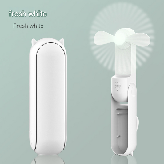 White 2-in-1 Foldable Mini Fan & Power Bank - Ultra-Compact USB Rechargeable Personal Fan