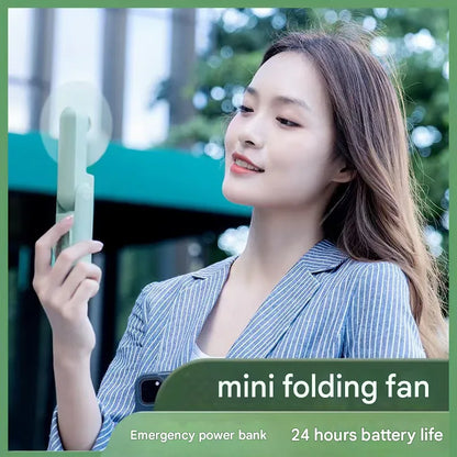Pink 2-in-1 Foldable Mini Fan & Power Bank - Ultra-Compact USB Rechargeable Personal Fan
