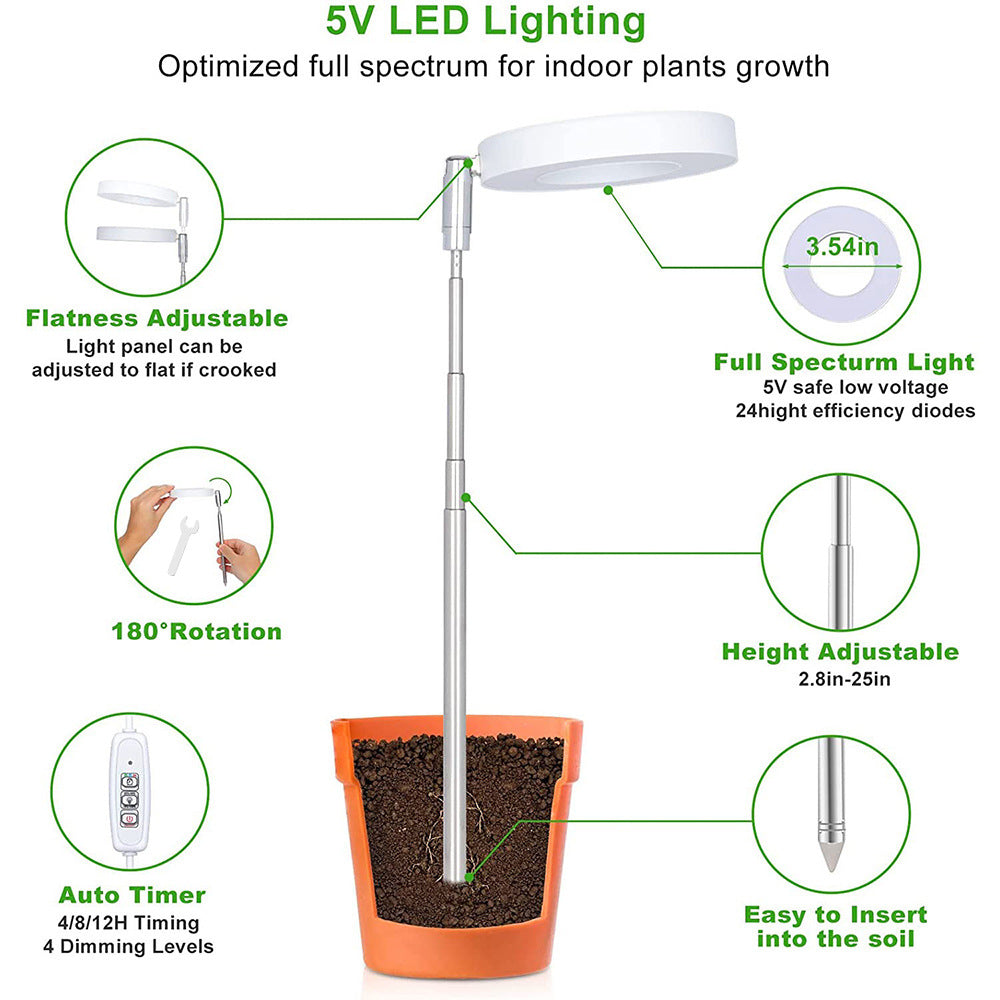 White Full Spectrum LED Grow Light with Telescopic Stake for Indoor Plants