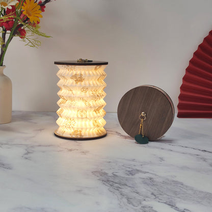 Foldable Telescopic Lantern Lamp - 3 Light Modes, USB Rechargeable, Wood/Paper Finish(Good Luck and Happiness)