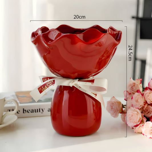 Handcrafted Minimalist Ceramic Vase - Artistic Home Decor Centerpiece(red)