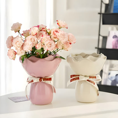 Handcrafted Minimalist Ceramic Vase - Artistic Home Decor Centerpiece(white)