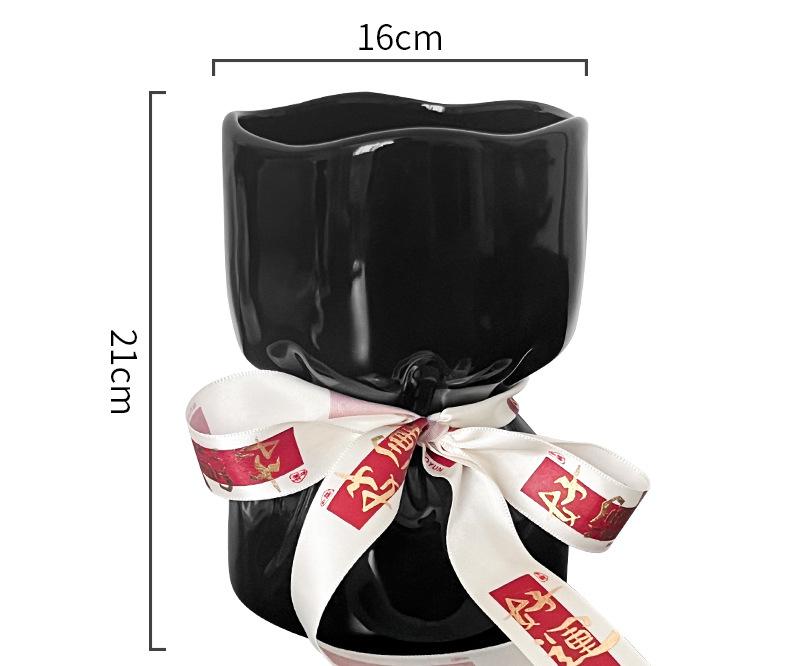 Artisan Handcrafted Ceramic Vase - Minimalist Home Decor with Stable Base(black)