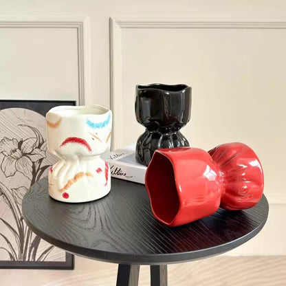 Artisan Handcrafted Ceramic Vase - Minimalist Home Decor with Stable Base(Paintings)