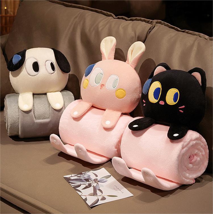 Plush 2-in-1 Pillow Blanket - Adorable Design for Cozy Comfort(Black and white dog)