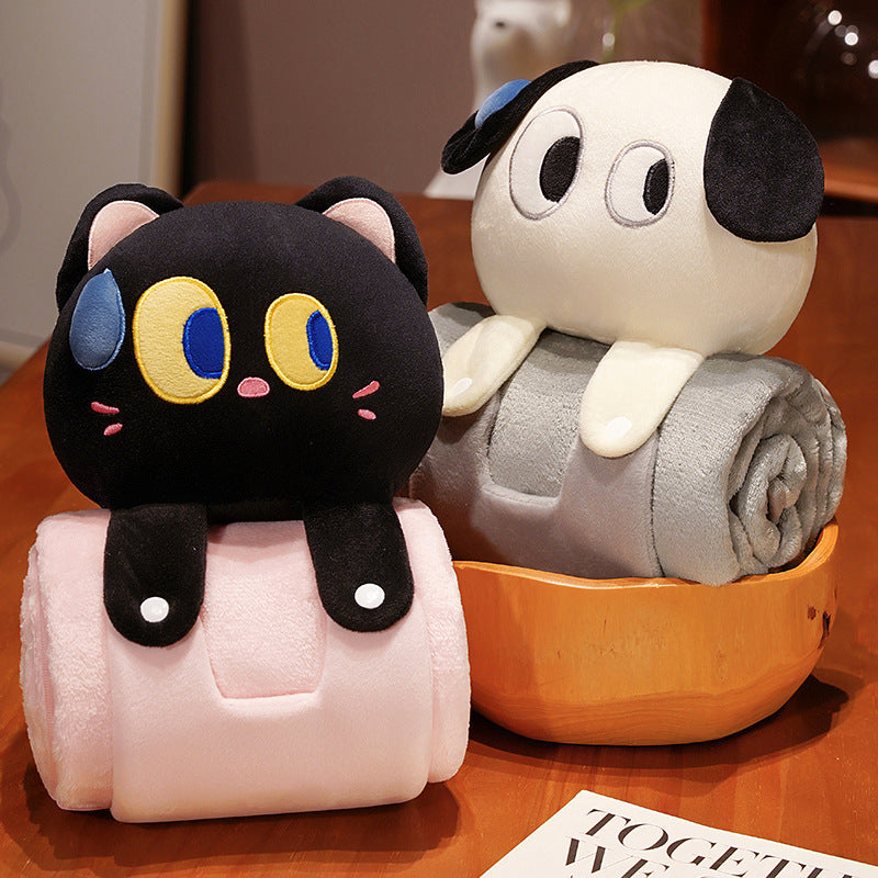 Plush 2-in-1 Pillow Blanket - Adorable Design for Cozy Comfort(Black Cat)