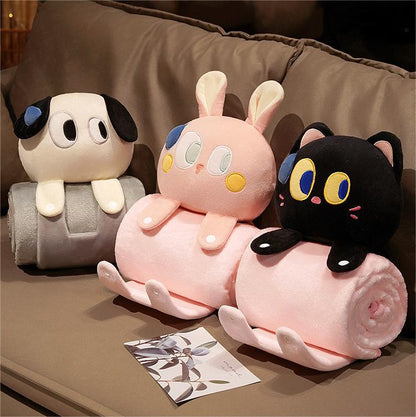 Plush 2-in-1 Pillow Blanket - Adorable Design for Cozy Comfort(Black Cat)