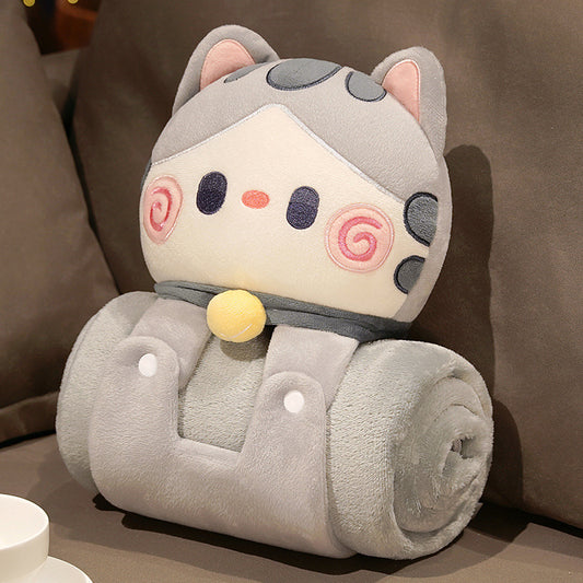 Plush 2-in-1 Pillow Blanket - Adorable Design for Cozy Comfort(Grey Cat)