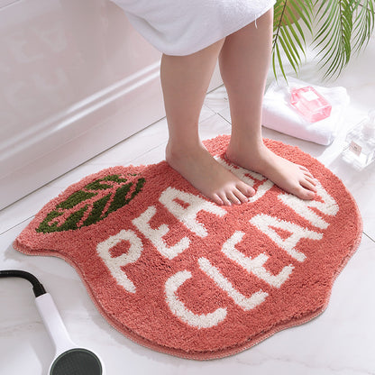 Super Absorbent Microfiber Bath Mat - Non-Slip TPR Backing, Machine Washable, Fun Fruit Designs(Pink peach 55*63cm)