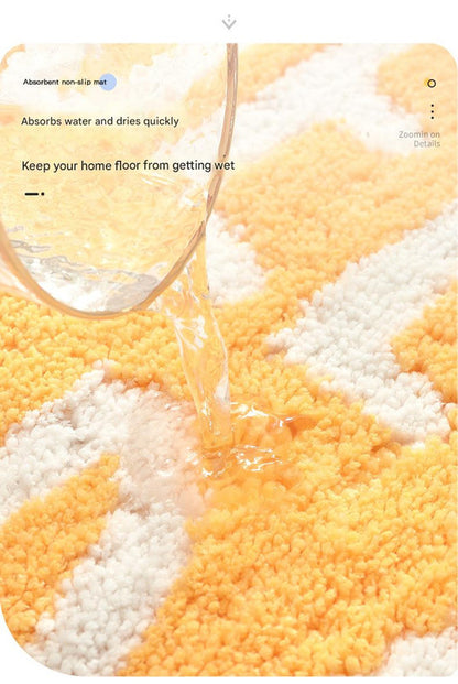 Super Absorbent Microfiber Bath Mat - Non-Slip TPR Backing, Machine Washable, Fun Fruit Designs(Red apple 50*60cm)