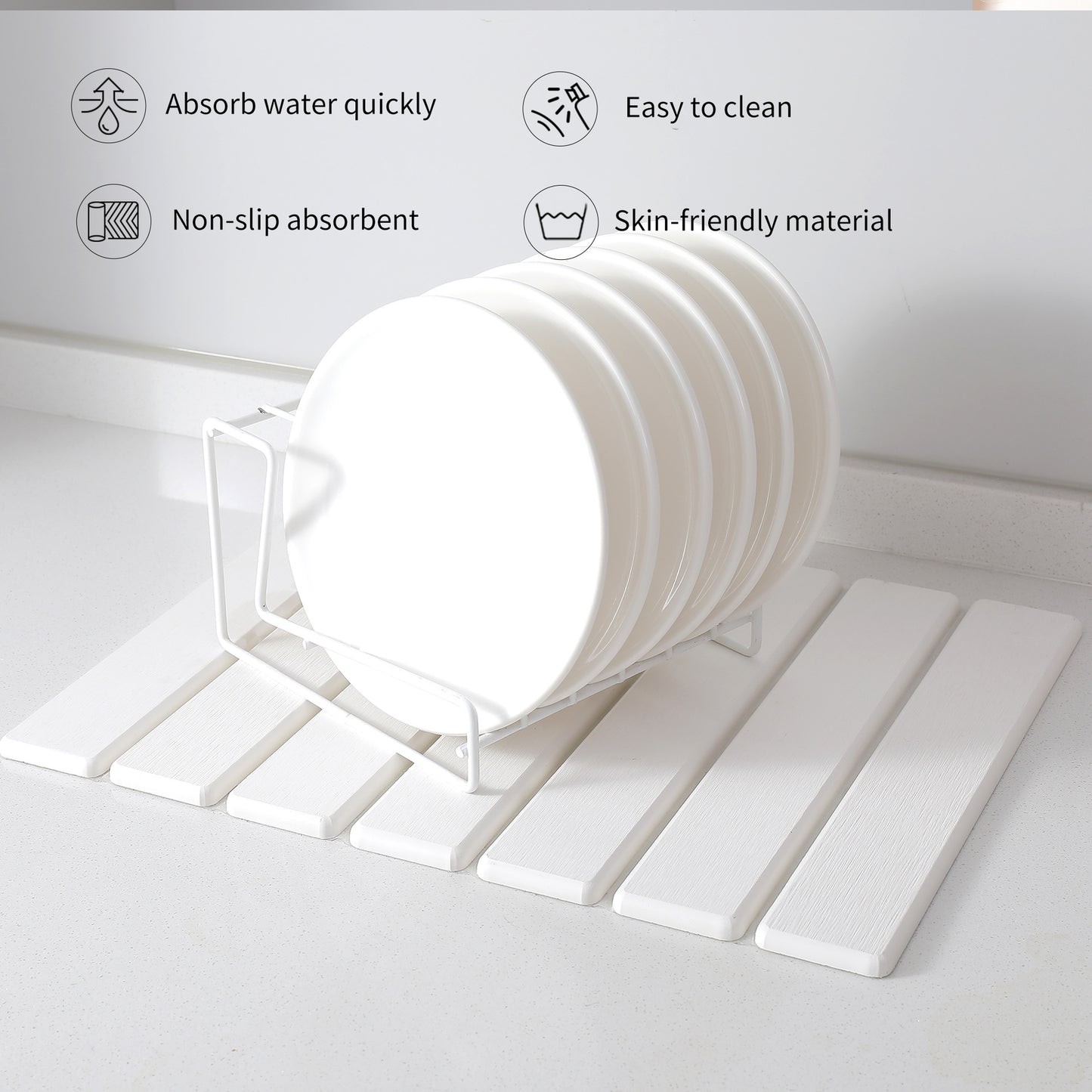 Folding Diatomaceous Earth Countertop Drain Mat - Quick Dry, Non-Slip & Easy Clean Absorbent Pad(white)