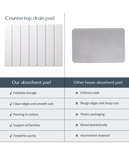Folding Diatomaceous Earth Countertop Drain Mat - Quick Dry, Non-Slip & Easy Clean Absorbent Pad(white)