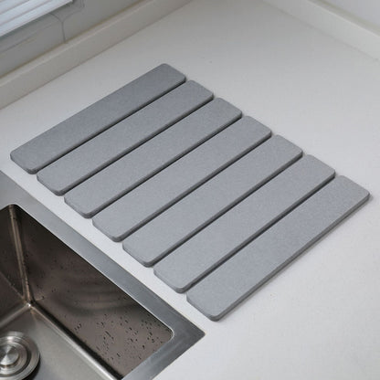 Folding Diatomaceous Earth Countertop Drain Mat - Quick Dry, Non-Slip & Easy Clean Absorbent Pad(light grey)