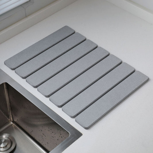 Folding Diatomaceous Earth Countertop Drain Mat - Quick Dry, Non-Slip & Easy Clean Absorbent Pad(light grey)