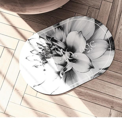 Elegant Floral Print Absorbent Floor Mat - Quick Dry, Non-Slip, Easy Clean Bathroom & Entryway Rug(Black and White)