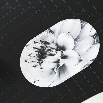 Elegant Floral Print Absorbent Floor Mat - Quick Dry, Non-Slip, Easy Clean Bathroom & Entryway Rug(Water lilies on white background)