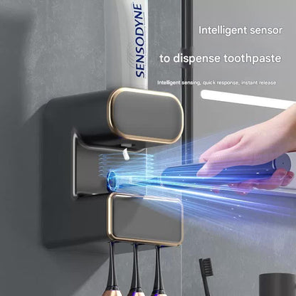 Automatic Toothpaste Dispenser with UVC Toothbrush Sterilizer & Holder - Wall Mounted, Rechargeable(Grey)
