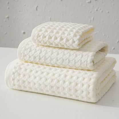 Luxurious 100% Cotton Waffle Weave Towel Set - 3-Piece Absorbent, Quick-Drying & Soft(White)