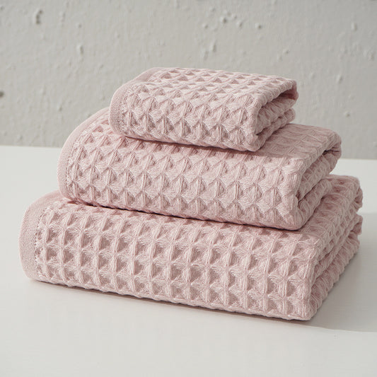 Luxurious 100% Cotton Waffle Weave Towel Set - 3-Piece Absorbent, Quick-Drying & Soft(Pink)