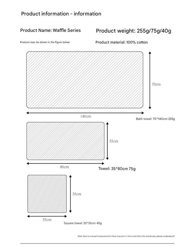 Luxurious 100% Cotton Waffle Weave Towel Set - 3-Piece Absorbent, Quick-Drying & Soft(Pink)