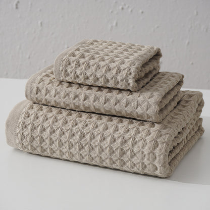 Luxurious 100% Cotton Waffle Weave Towel Set - 3-Piece Absorbent, Quick-Drying & Soft(Light Brown)