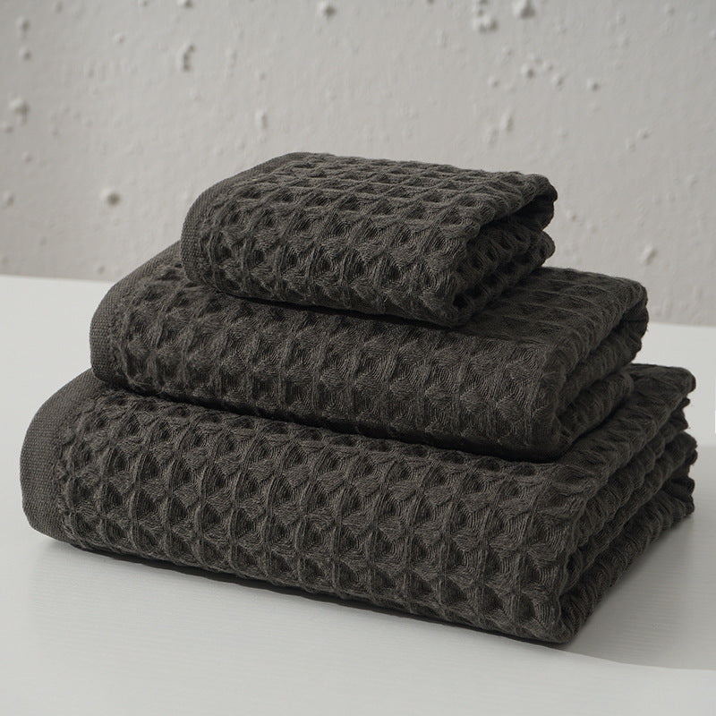 Luxurious 100% Cotton Waffle Weave Towel Set - 3-Piece Absorbent, Quick-Drying & Soft(Dark Brown)