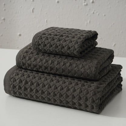 Luxurious 100% Cotton Waffle Weave Towel Set - 3-Piece Absorbent, Quick-Drying & Soft(Dark Brown)