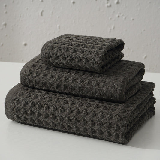 Luxurious 100% Cotton Waffle Weave Towel Set - 3-Piece Absorbent, Quick-Drying & Soft(Dark Brown)
