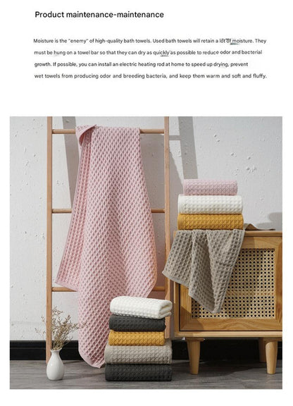 Luxurious 100% Cotton Waffle Weave Towel Set - 3-Piece Absorbent, Quick-Drying & Soft(Dark Brown)