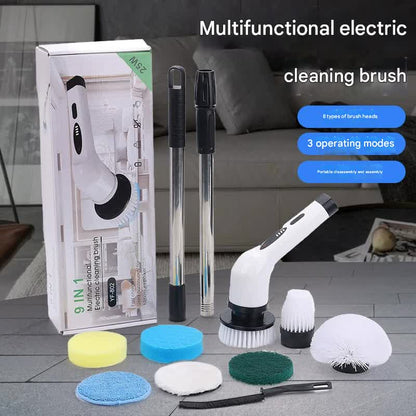 9-in-1 Multifunctional Cordless Electric Spin Scrubber with Adjustable Extension Handle(white)