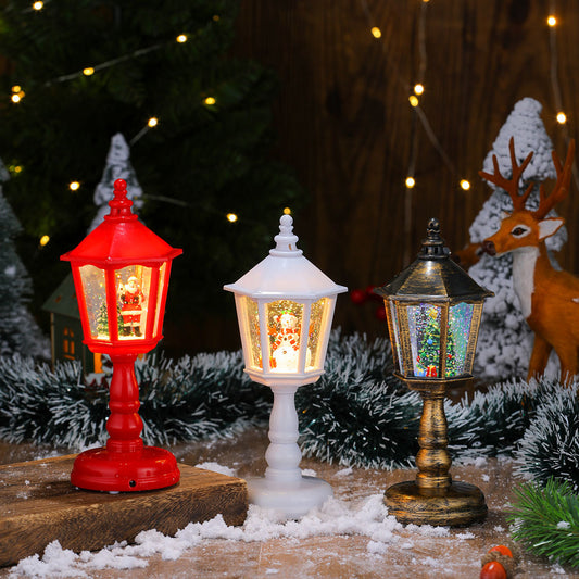 Festive LED Christmas Snow Globe Lantern - Glittering Tabletop Decoration with Santa/Snowman Scene, Dual Power(Bronze)