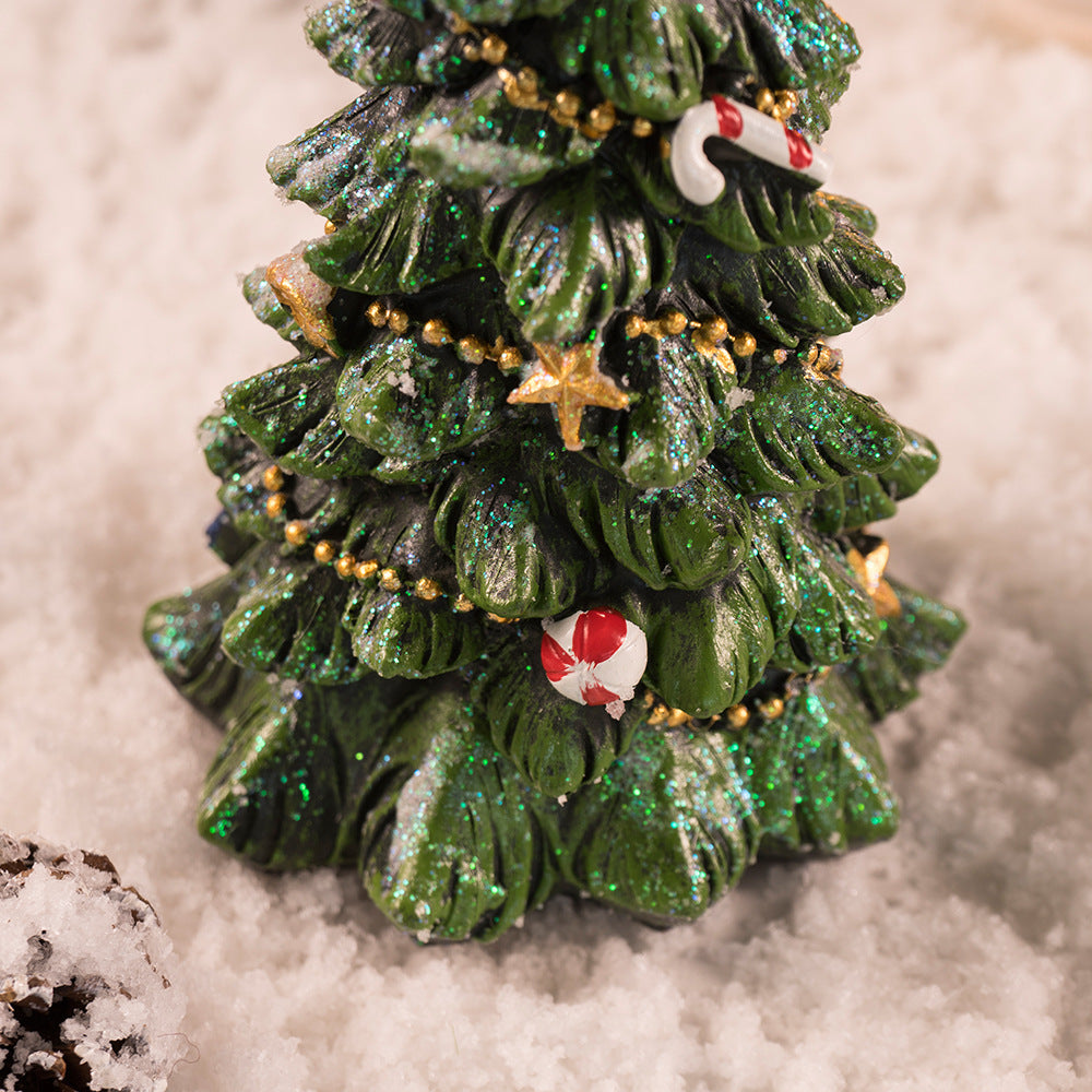 Miniature Decorated Christmas Tree Tabletop Ornament - Holiday Village Display Decoration(green)