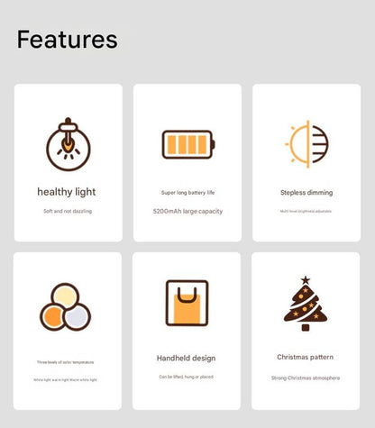 Portable Christmas LED Lantern - Dimmable, 3 Color Temps, 5200mAh Battery & Memory Function(Green)