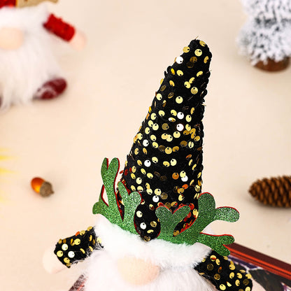 Light-Up Christmas Gnome Plush Doll with Sequin Hat & Antlers - Festive LED Tabletop Decoration(pink)