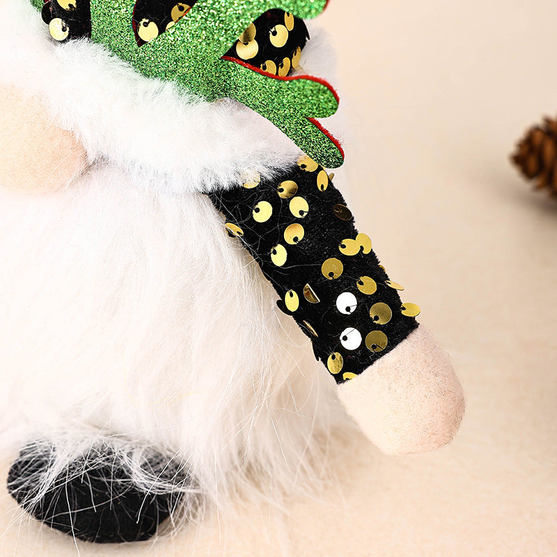 Light-Up Christmas Gnome Plush Doll with Sequin Hat & Antlers - Festive LED Tabletop Decoration(gold)