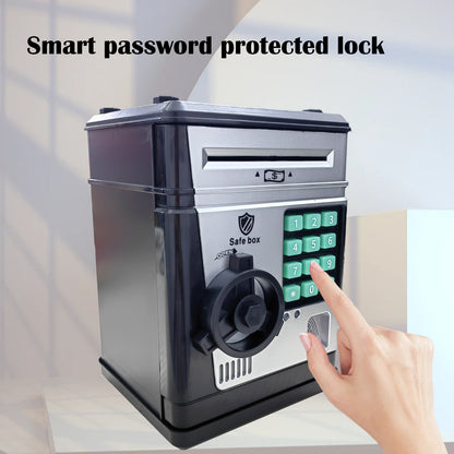 Electronic Piggy Bank Safe Box for Kids - Automatic Bill & Coin Bank with Password Protection, Music & Lights(black)