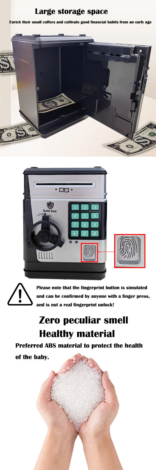 Electronic Piggy Bank Safe Box for Kids - Automatic Bill & Coin Bank with Password Protection, Music & Lights(black)