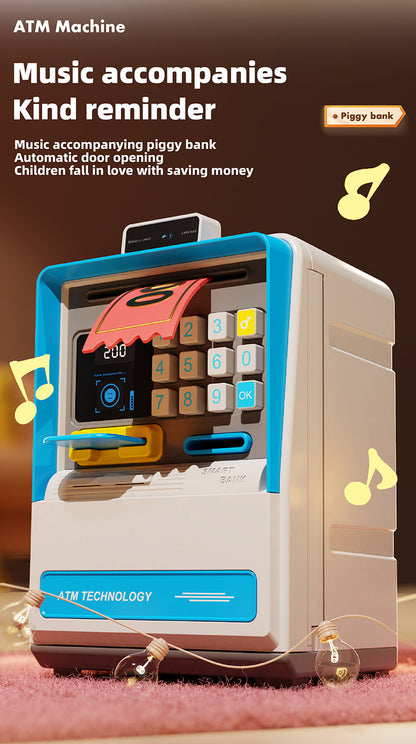 Kids Electronic ATM Piggy Bank with Simulated Facial Recognition & Password - Auto Roll-in Banknote & Coin Money Box for Financial Learning(pink)