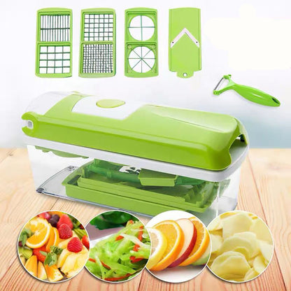 Multi-Functional Vegetable Chopper & Slicer Set - Dicer, Grater with Food Container & Peeler(green)