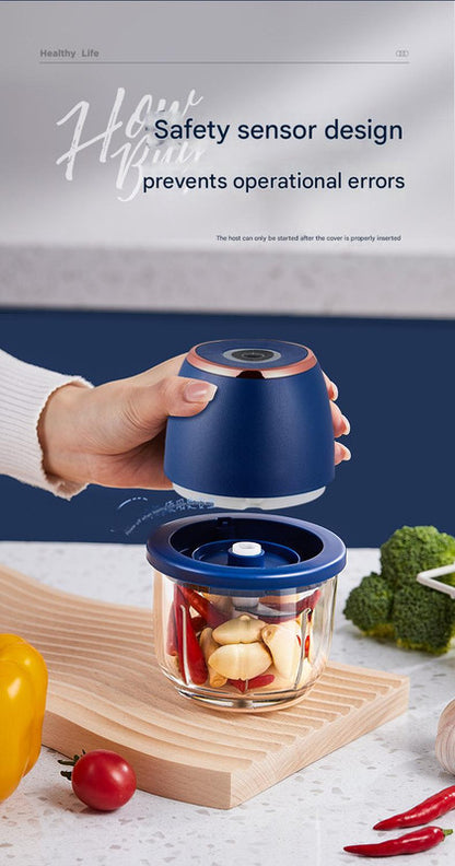 Electric Mini Garlic Chopper with Glass Bowl - USB Rechargeable, 6 Blades, Large Capacity(blue)