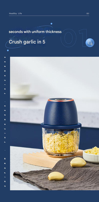 Electric Mini Garlic Chopper with Glass Bowl - USB Rechargeable, 6 Blades, Large Capacity(white)