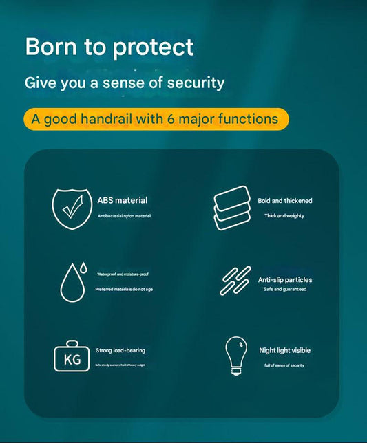 2pc Heavy-Duty Anti-Slip Safety Grab Bar with Luminous Rings - Stainless Steel Core Bathroom Handrail(yellow 30cm)