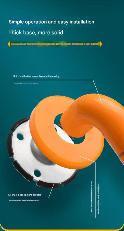 2pc Heavy-Duty Anti-Slip Safety Grab Bar with Luminous Rings - Stainless Steel Core Bathroom Handrail(yellow 30cm)