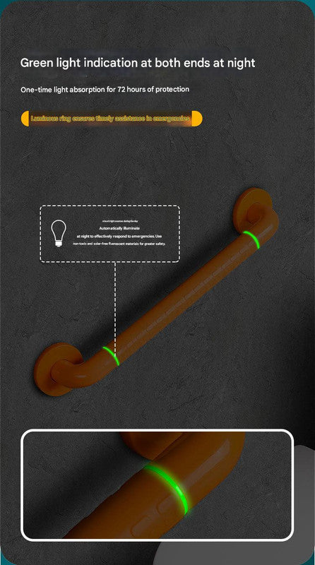 2pc Heavy-Duty Anti-Slip Safety Grab Bar with Luminous Rings - Stainless Steel Core Bathroom Handrail(yellow 40cm)
