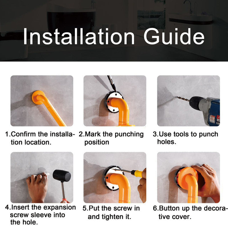 2pc Heavy-Duty Anti-Slip Safety Grab Bar with Luminous Rings - Stainless Steel Core Bathroom Handrail(yellow 50cm)