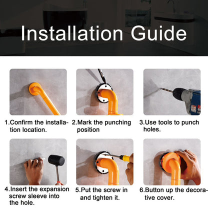 2pc Heavy-Duty Anti-Slip Safety Grab Bar with Luminous Rings - Stainless Steel Core Bathroom Handrail(yellow 50cm)